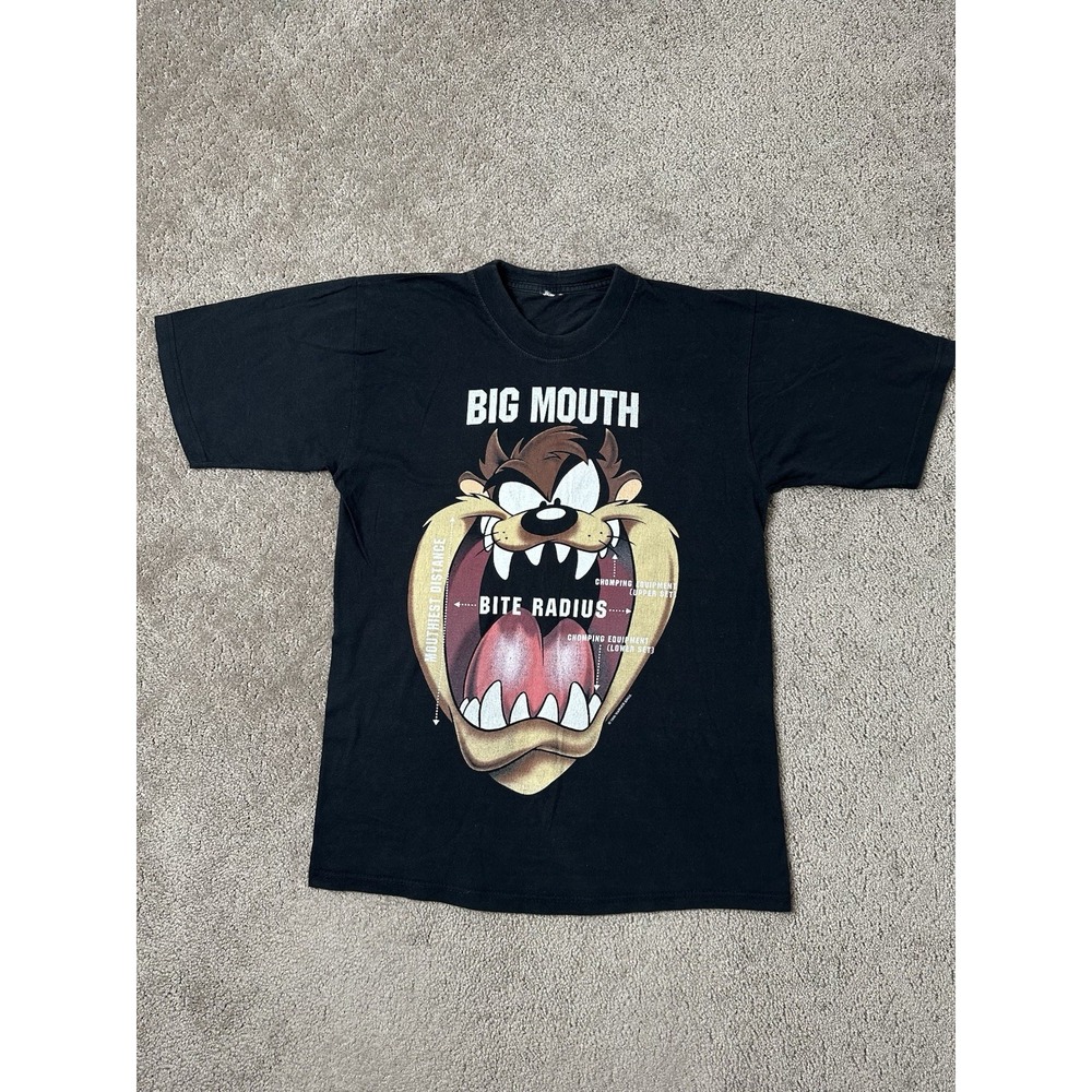 Vintage Mens Tshirt 1998 Warner Bros Tasmanian Devil Black Made In USA, Size S